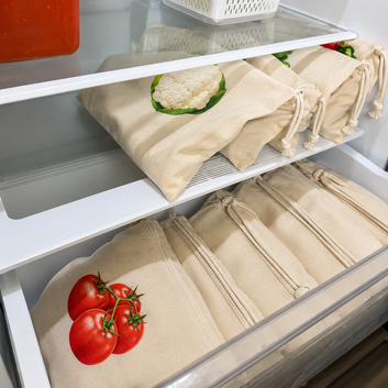 100% Cotton Reusable Vegetable Storage Bags for Fridge – Washable Breathable Eco-Friendly Bags for Fruits, Vegetables & Herbs (pack of 6)