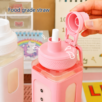 700ML Kawaii Water Bottle with Straw, Leakproof Lid & Carry Strap – Cute Portable Drinking Bottle for Kids, School, Travel & Outdoor Activities