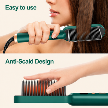 2-in-1 Ceramic Hair Straightener Brush – Fast Heating Anti-Scald Styling Tool for Smooth, Straight & Curly Hair