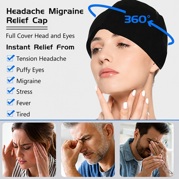 Migraine Relief Ice Therapy Cap | 360° Cooling Compression Head Wrap for Headaches, Sinus Pressure, Puffy Eyes & Stress Relief