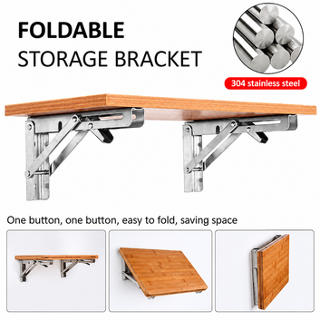 Heavy-Duty Folding Shelf Brackets (2-Pack) – Foldable Stainless Steel Wall Supports for Shelves, Tables & Workbenches